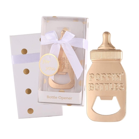 Baby Bottle Bottle Opener Baby Shower Gender Neutral Popping Bottles Gold NIP - Picture 1 of 3